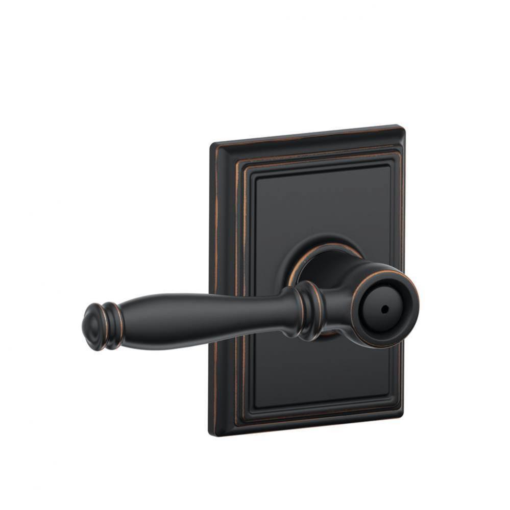 Birmingham Lever with Addison Trim Bed and Bath Lock in Aged Bronze