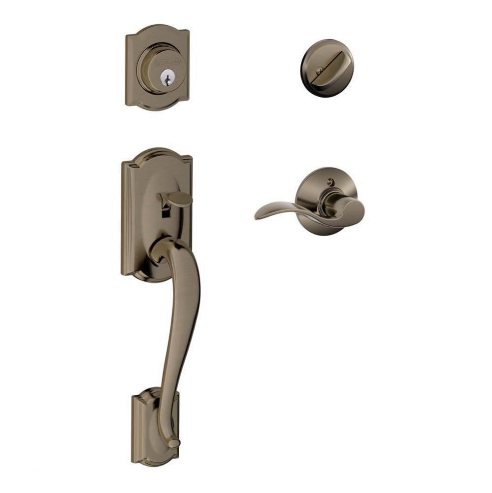 Camelot Handleset with Single Cylinder Deadbolt and Accent Lever in Antique Pewter - Left Handed