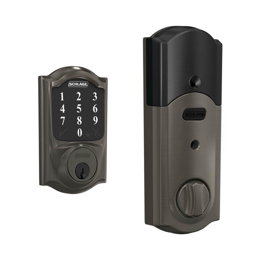 Connect Smart Deadbolt with Camelot Trim in Black Stainless, Z-Wave Plus Enabled