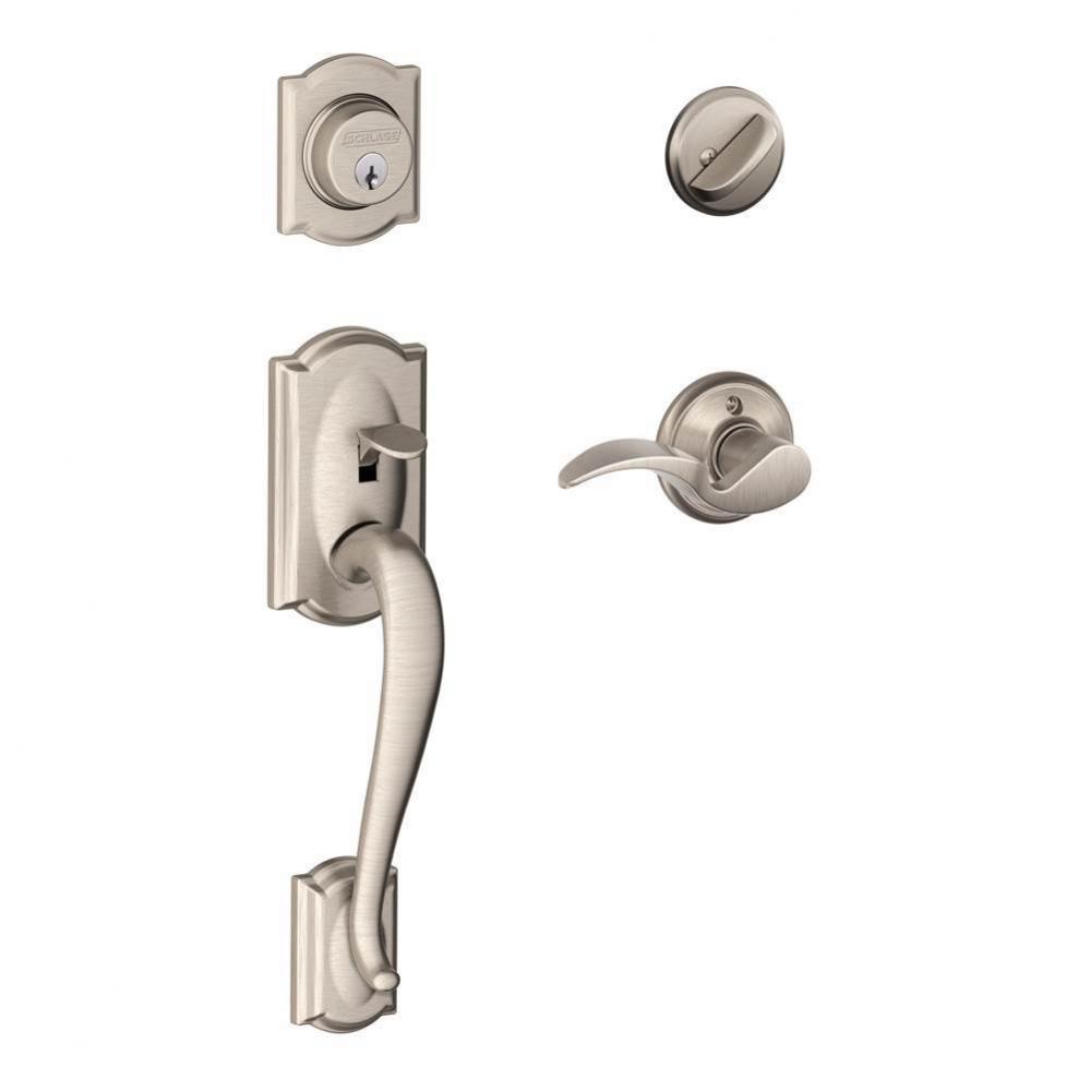 Camelot Handleset with Single Cylinder Deadbolt and Avanti Lever in Satin Nickel