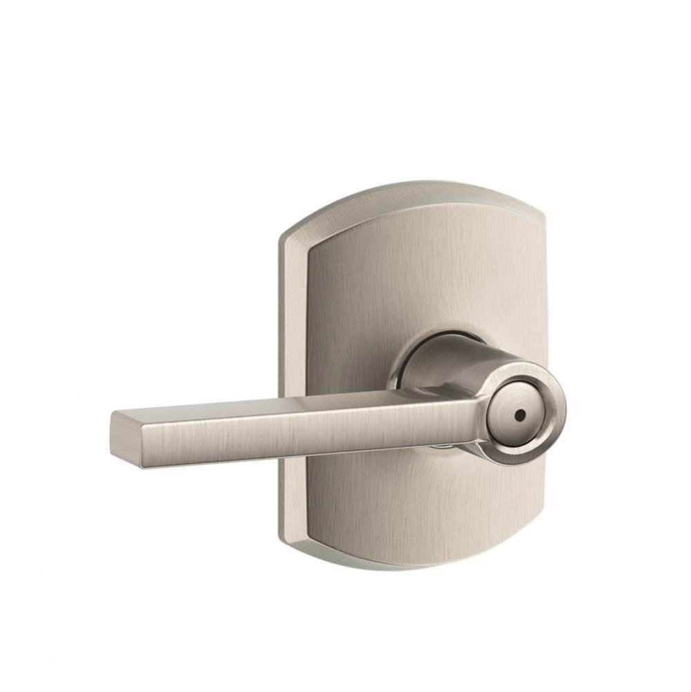 Latitude Lever with Greenwich Trim Bed and Bath Lock in Satin Nickel