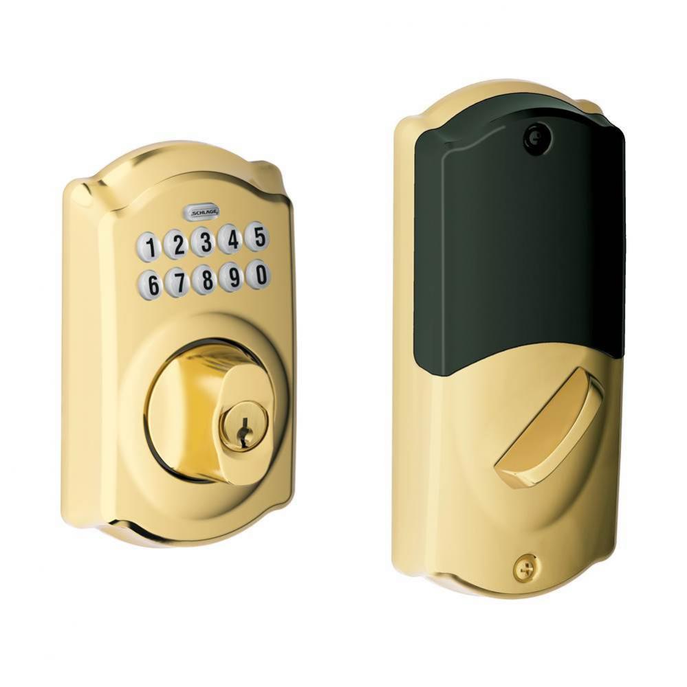 Connected Keypad Deadbolt with Camelot Trim in Bright Brass