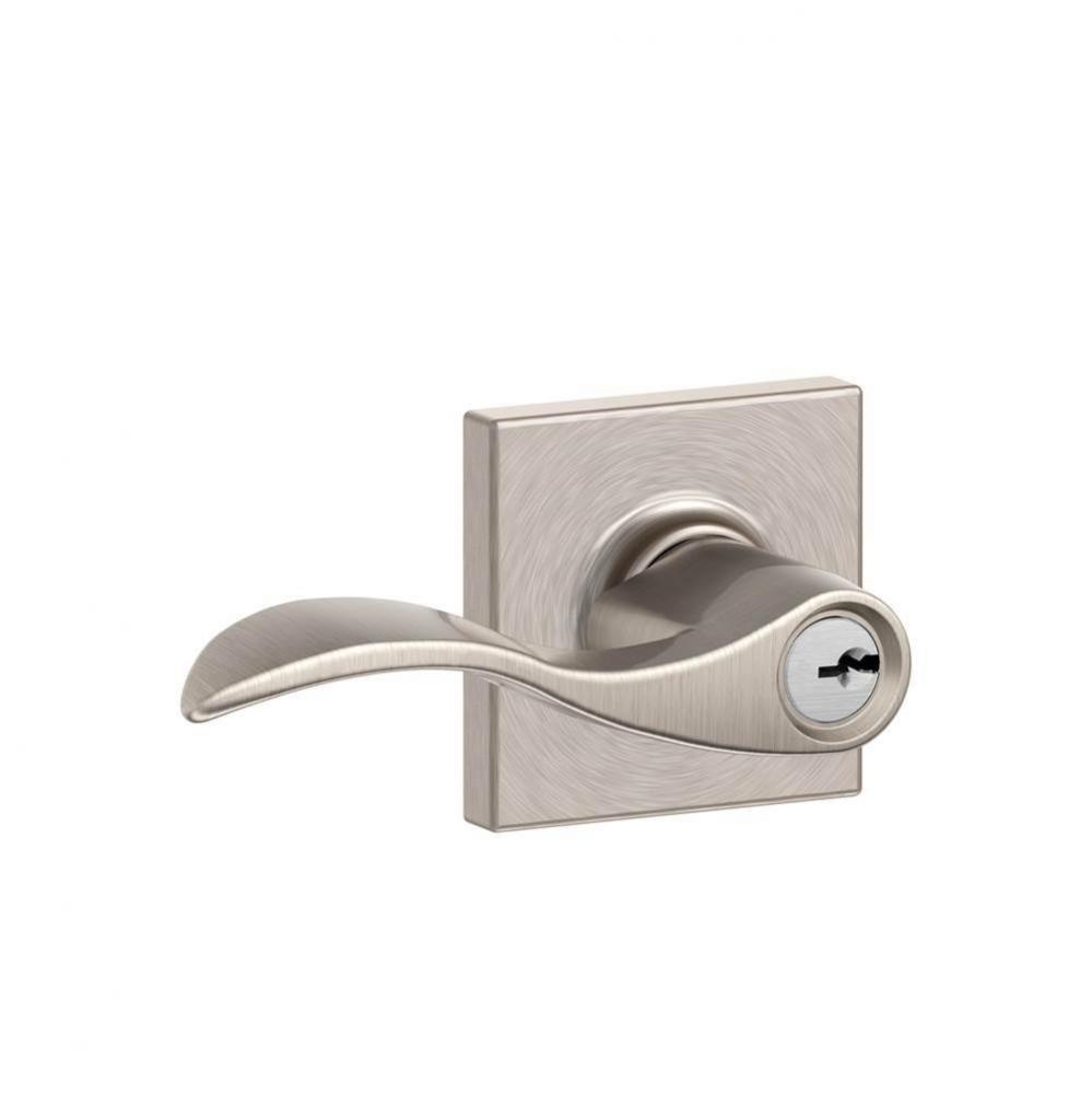 Accent Lever with Collins Trim Keyed Entry Lock in Satin Nickel