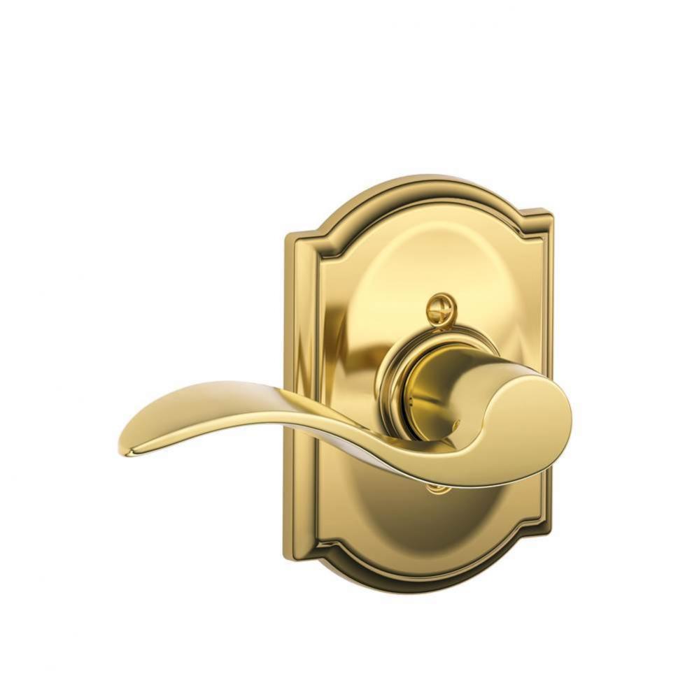 Accent Lever with Camelot Trim Non-Turning Lock in Bright Brass - Left Handed