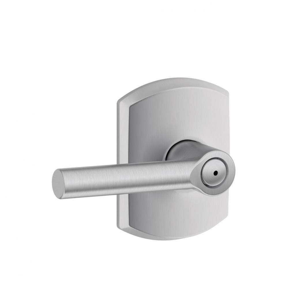 Broadway Lever with Greenwich Trim Bed and Bath Lock in Satin Chrome