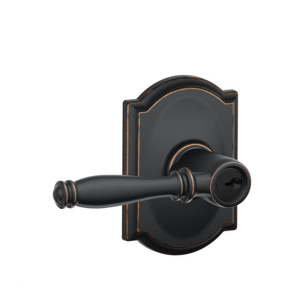 Birmingham Lever with Camelot Trim Keyed Entry Lock in Aged Bronze