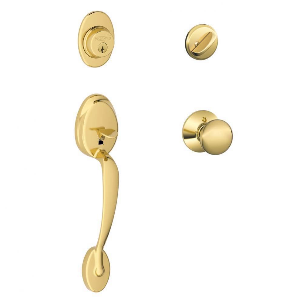 Plymouth Handleset with Single Cylinder Deadbolt and Plymouth Knob in Bright Brass