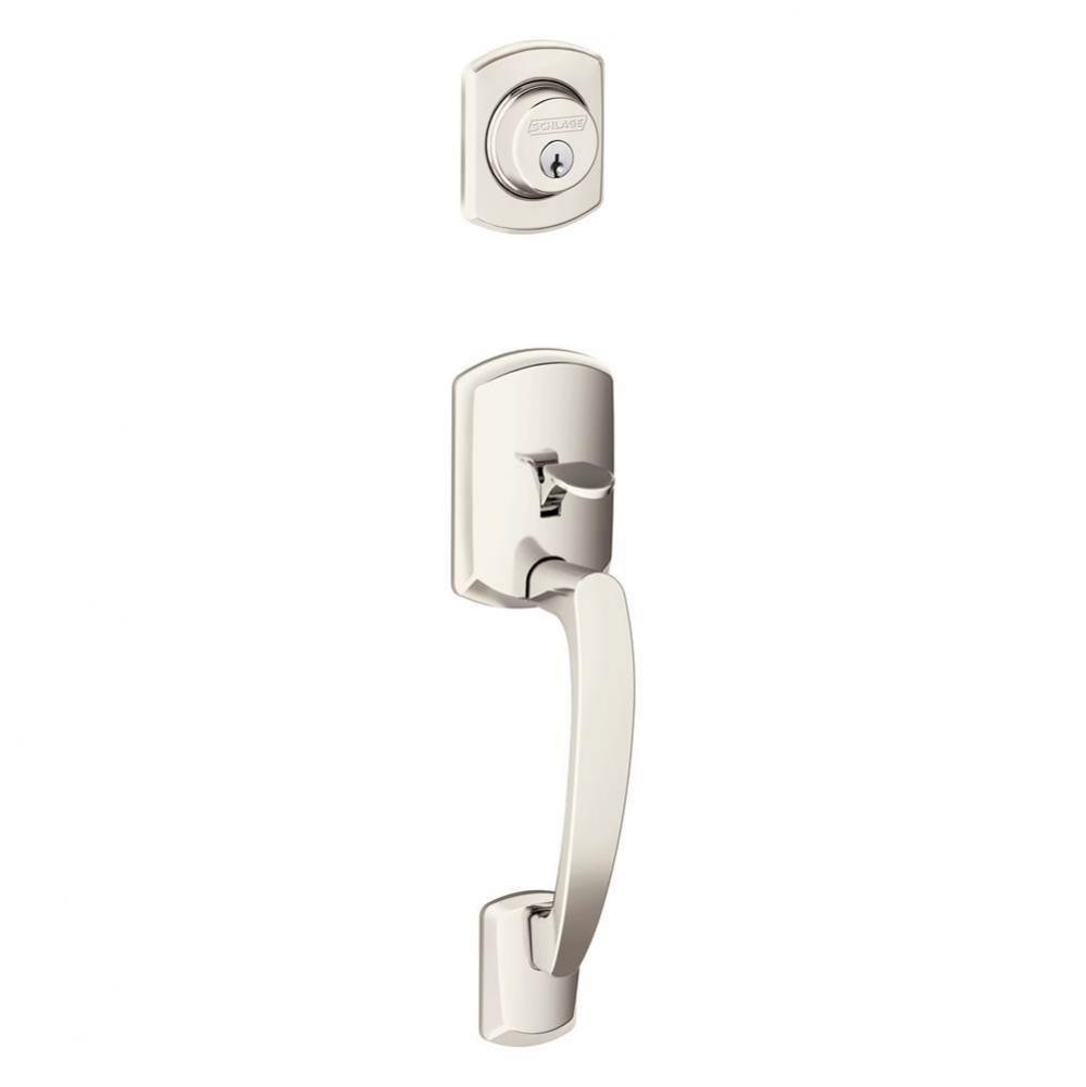 Greenwich Exterior Handleset Grip with Exterior Single Cylinder Deadbolt in Polished Nickel