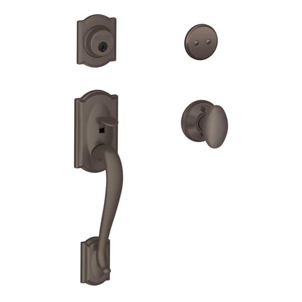 Camelot Non -Turning Handleset with Inactive Deadbolt and Siena Knob in Satin Nickel