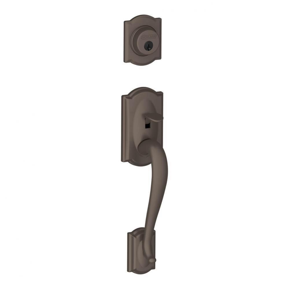 Camelot Exterior Handleset Grip with Exterior Single Cylinder Deadbolt in Oil Rubbed Bronze