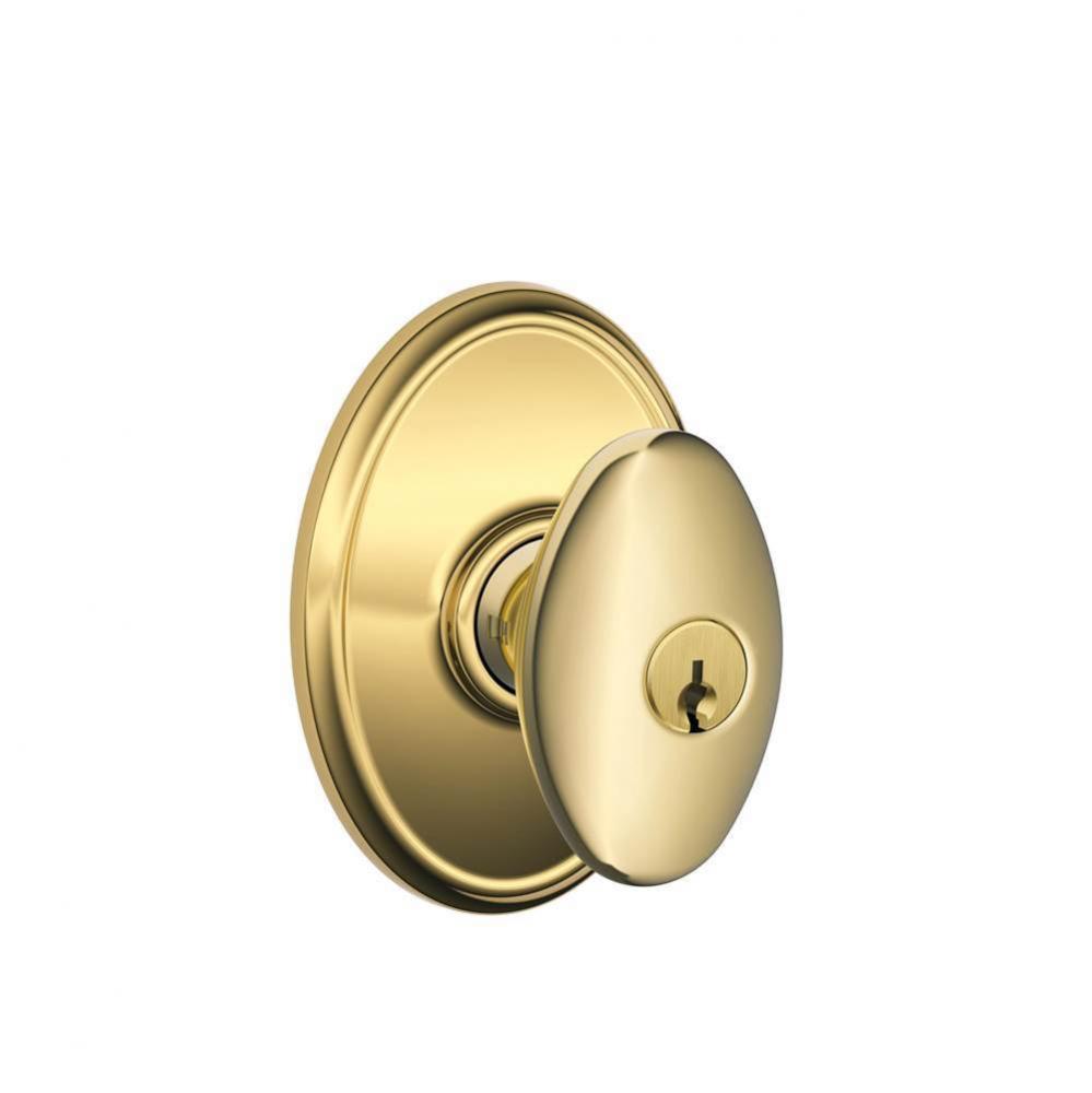 Siena Knob with Wakefield Trim Keyed Entry Lock in Bright Brass