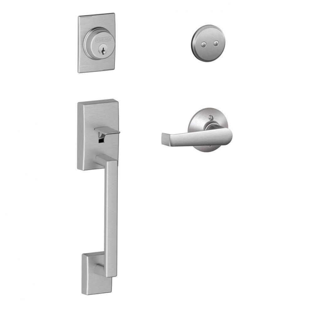 Century Non -Turning Handleset with Inactive Deadbolt and Elan Lever in Satin Chrome