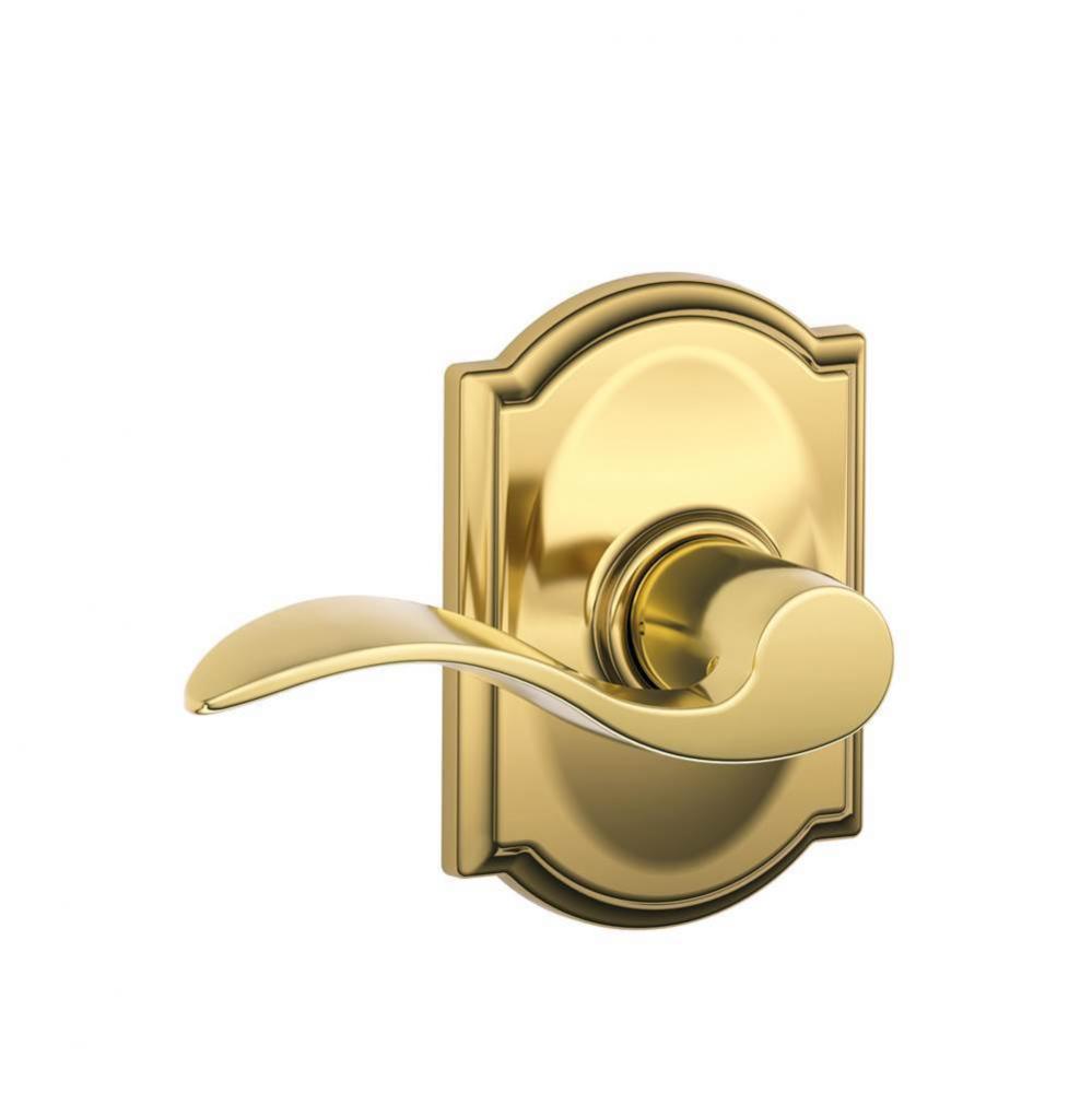 Accent Lever with Camelot Trim Hall and Closet Lock in Bright Brass