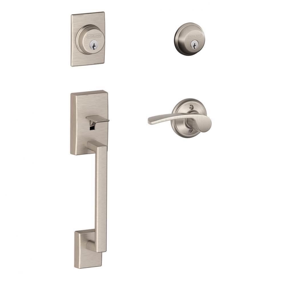 Century Handleset with Double Cylinder Deadbolt and Merano Lever in Satin Nickel- Left Handed