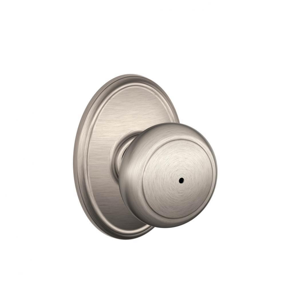 Andover Knob with Wakefield Trim Bed and Bath Lock in Satin Nickel