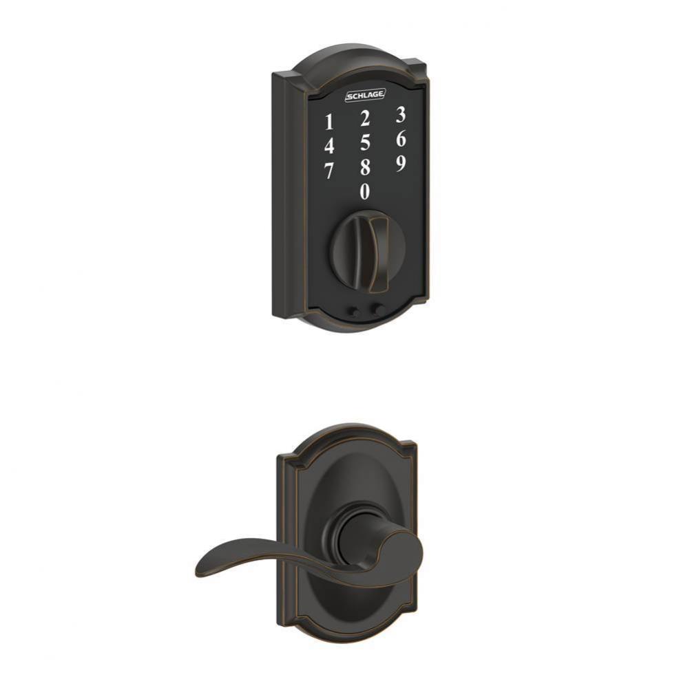Touch Keyless Touchscreen Deadbolt with Camelot Trim and Accent Passage Lever with Camelot Trim