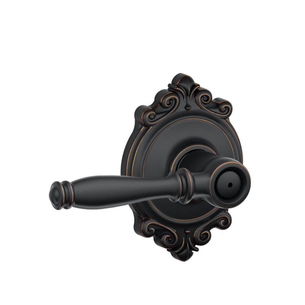 Birmingham Lever with Brookshire Trim Bed and Bath Lock in Aged Bronze