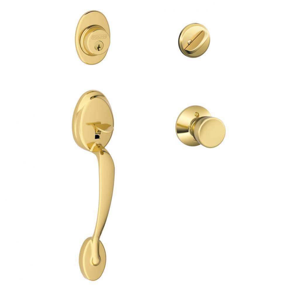 Plymouth Handleset with Single Cylinder Deadbolt and Bell Knob in Bright Brass