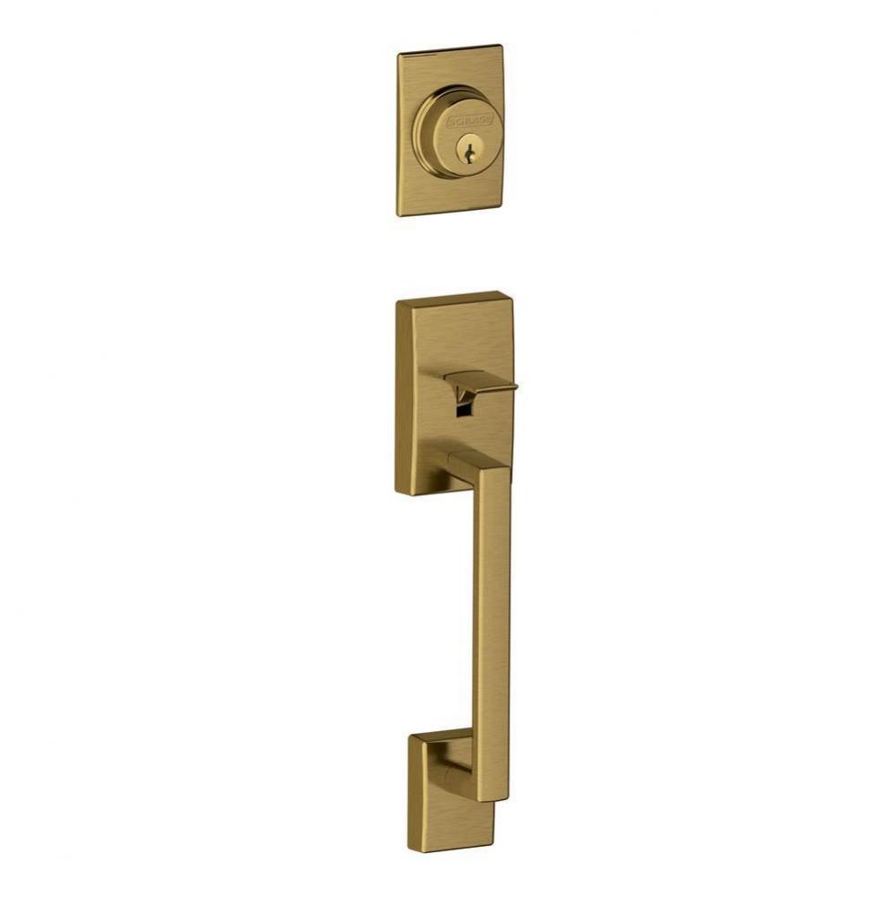 Century Exterior Handleset Grip with Exterior Single Cylinder Deadbolt in Antique Brass