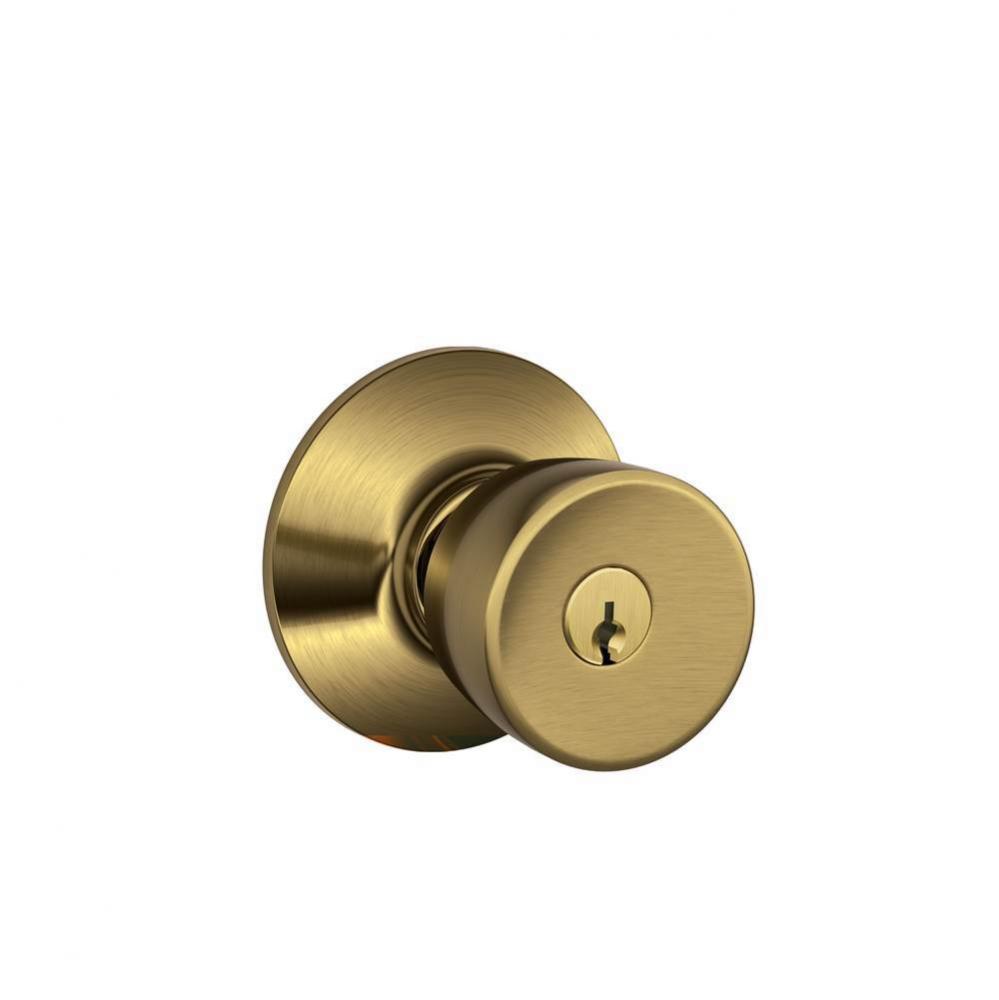 Bell Knob Keyed Entry Lock in Antique Brass