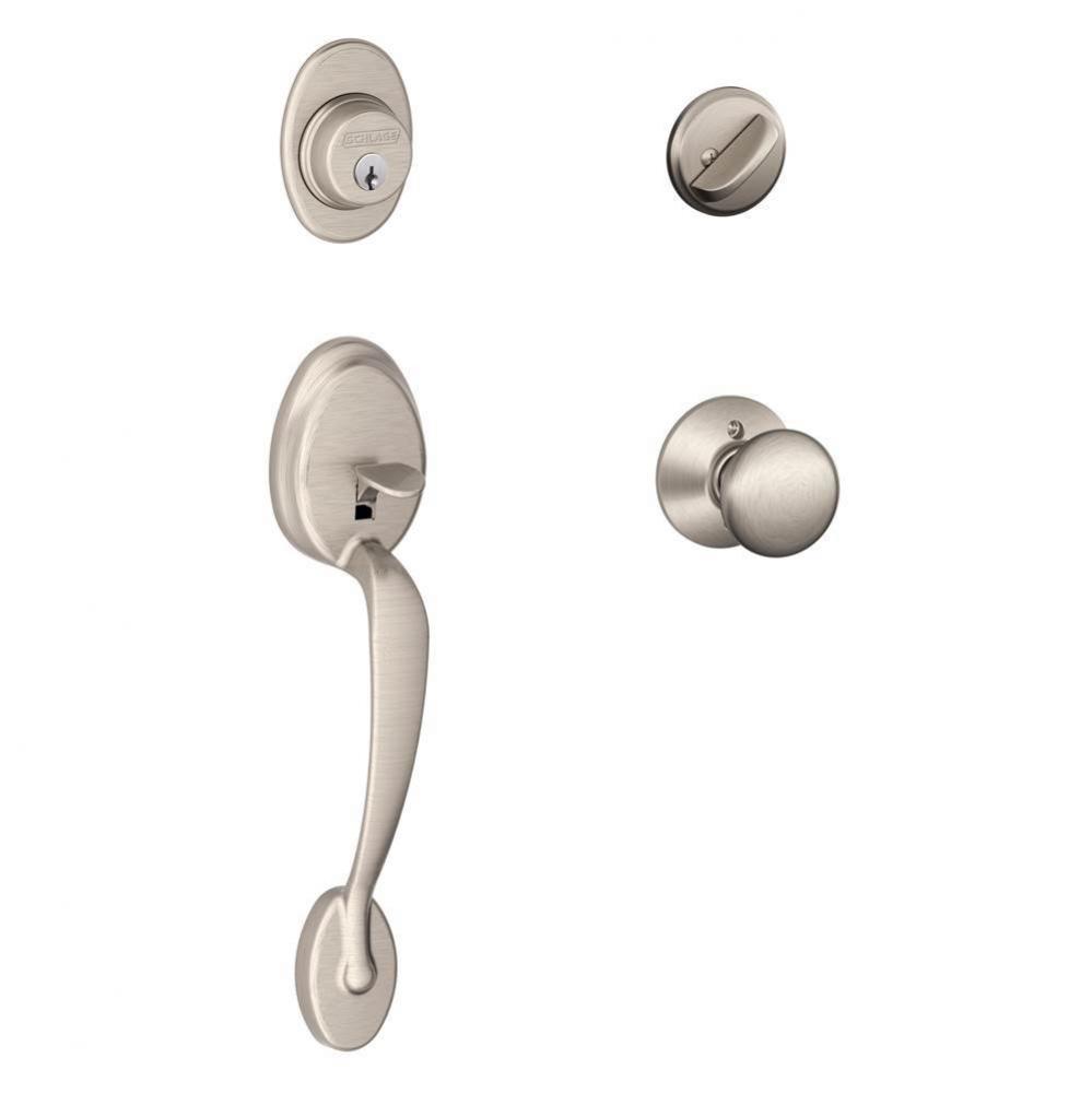 Plymouth Handleset with Single Cylinder Deadbolt and Plymouth Knob in Satin Nickel