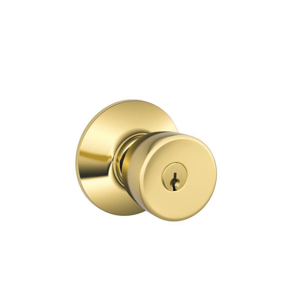 Bell Knob Keyed Entry Lock in Bright Brass