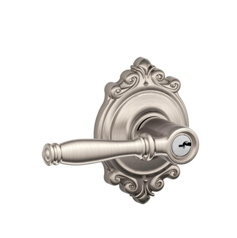 Birmingham Lever with Brookshire Trim Keyed Entry Lock in Satin Nickel