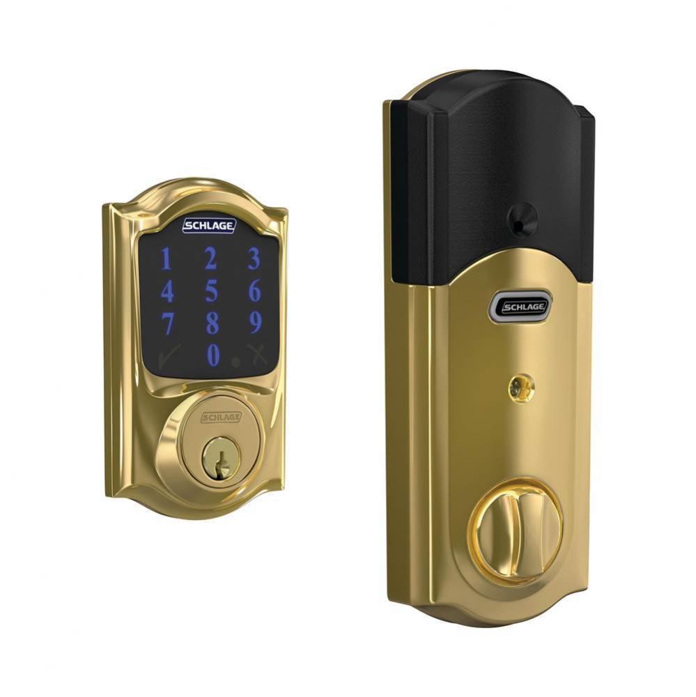 Connect Smart Deadbolt with alarm with Camelot Trim in Bright Brass, Z-Wave Plus enabled