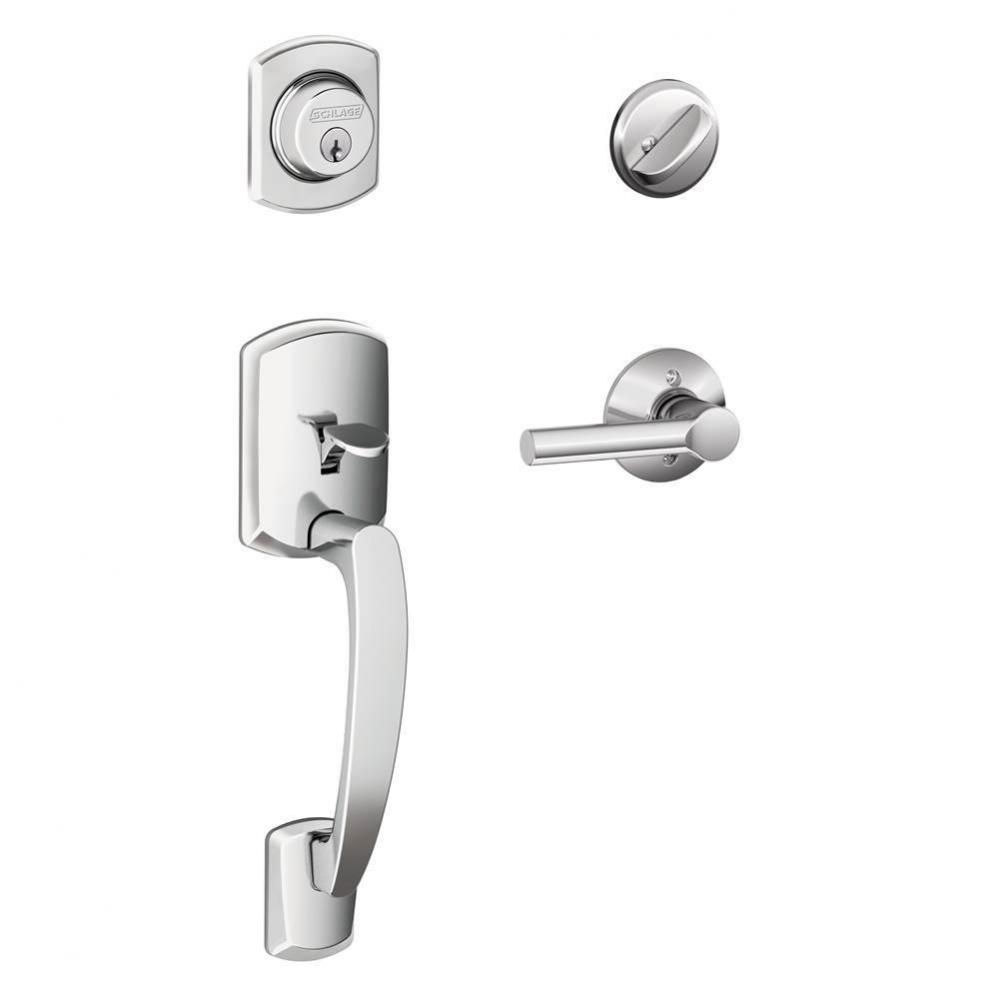 Greenwich Handleset with Single Cylinder Deadbolt and Broadway Lever in Bright Chrome