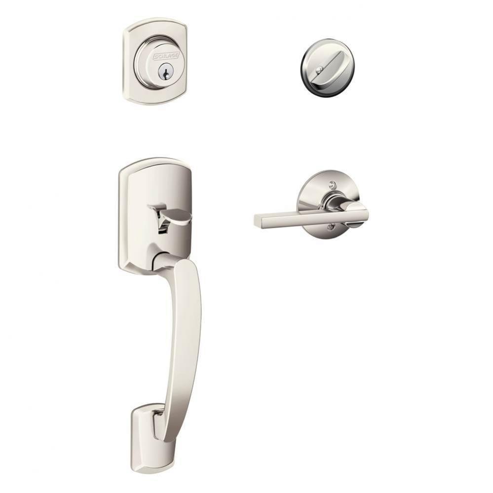 Greenwich Handleset with Single Cylinder Deadbolt and Latitude Lever in Polished Nickel