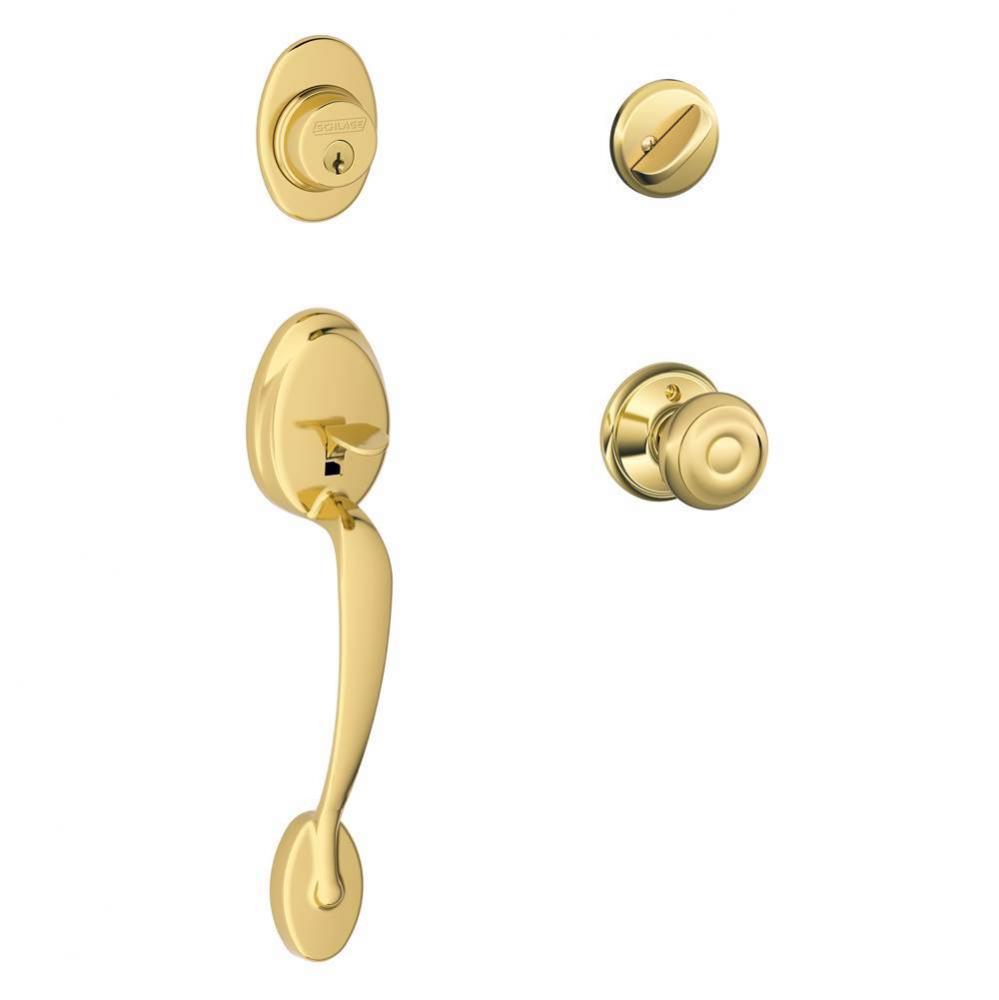 Plymouth Handleset with Single Cylinder Deadbolt and Georgian Knob in Bright Brass