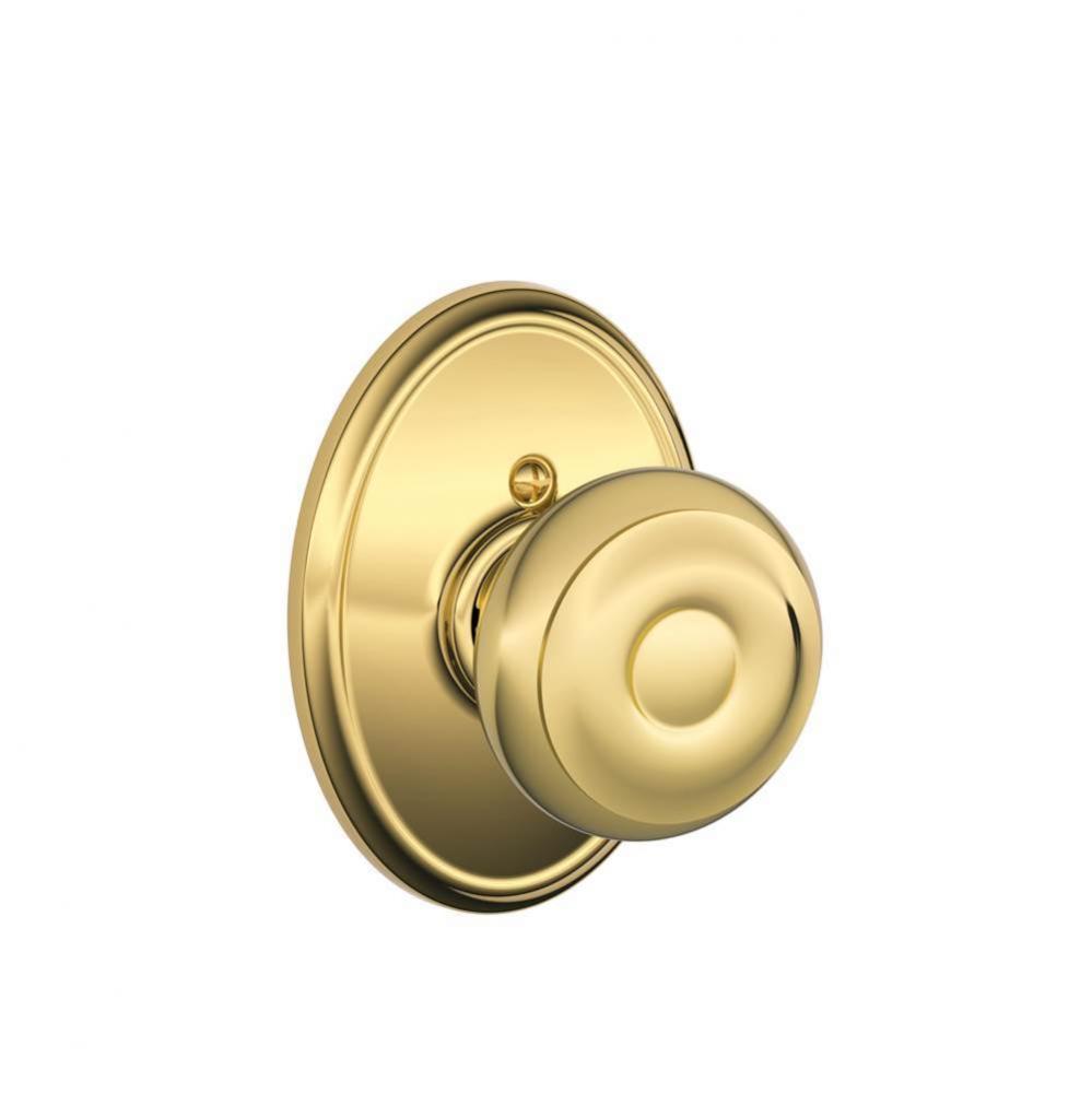 Georgian Knob with Wakefield Trim Non-Turning Lock in Bright Brass