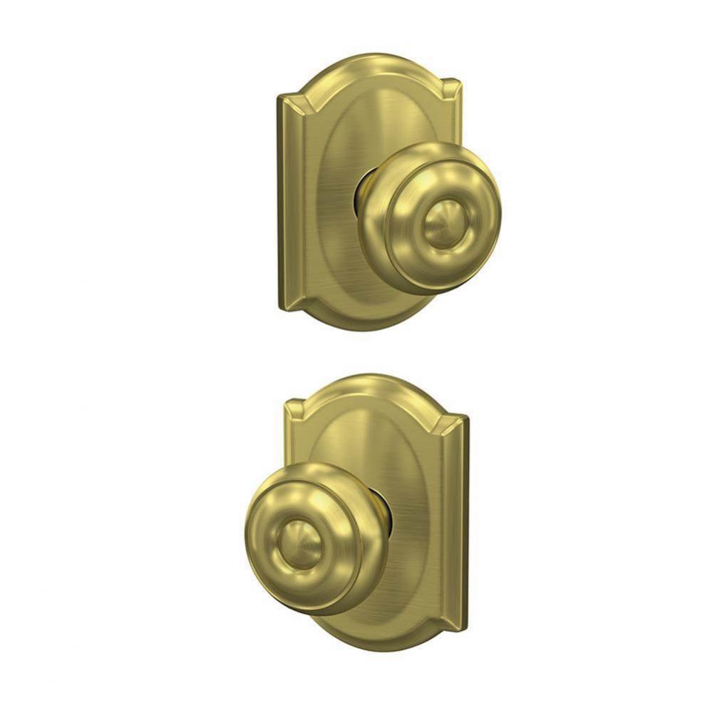 Custom Georgian Knob with Camelot Trim Hall-Closet and Bed-Bath Lock in Satin Brass