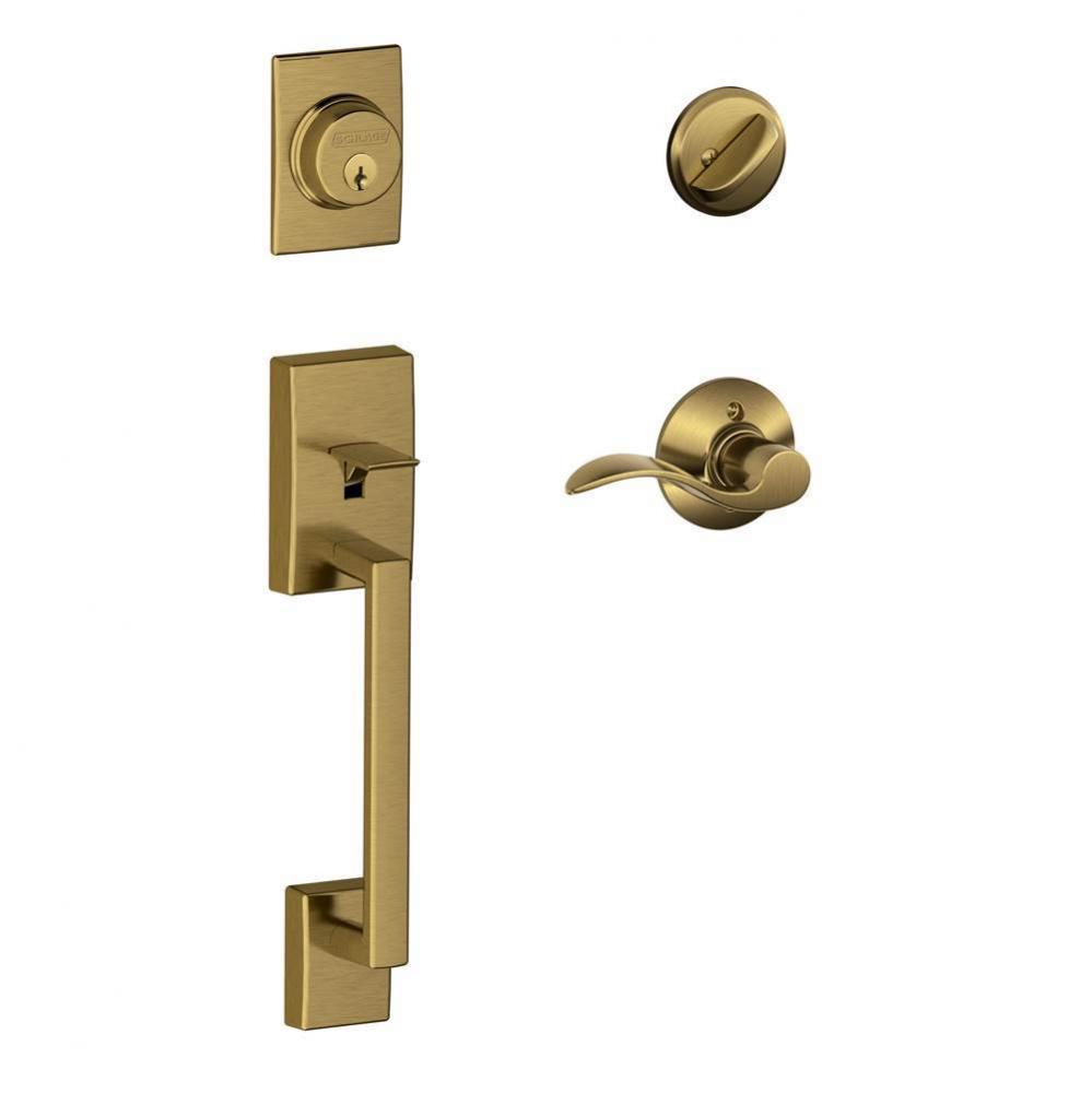 Century Handleset with Single Cylinder Deadbolt and Accent Lever in Antique Brass - Left Handed