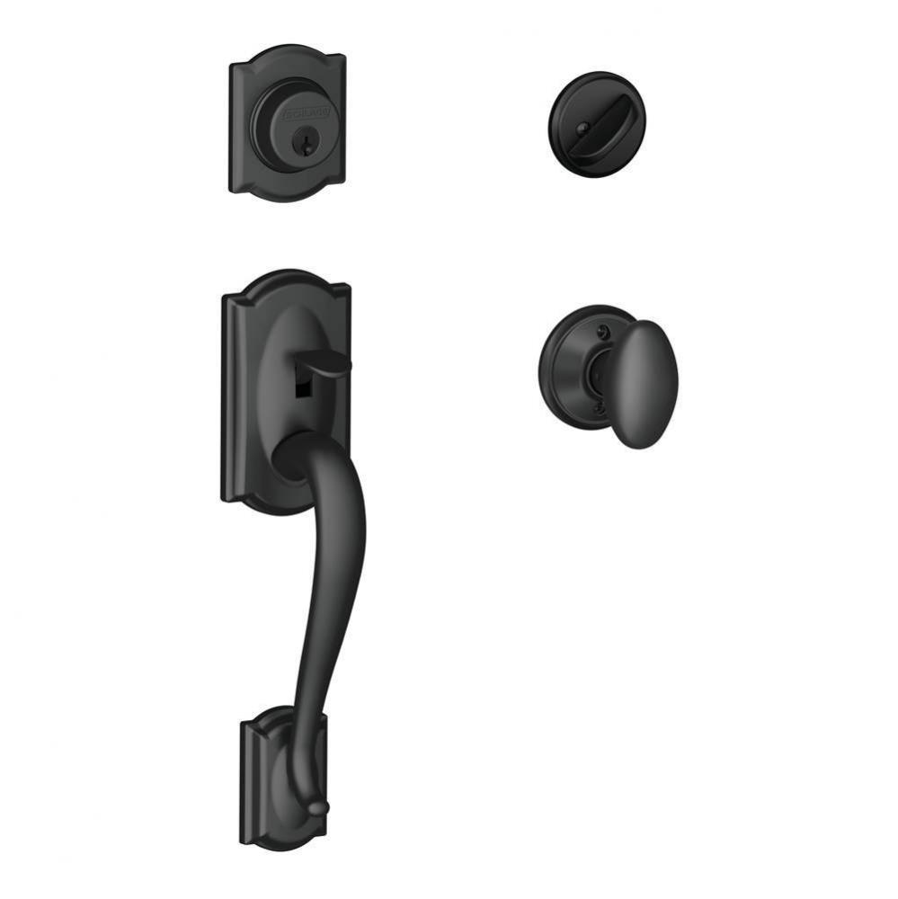 Camelot Handleset with Single Cylinder Deadbolt and Siena Knob in Matte Black