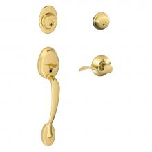 Schlage F62 PLY 605 ACC LH - Plymouth Handleset with Double Cylinder Deadbolt and Accent Lever in Bright Brass- Left Handed