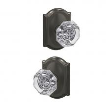 Schlage FC21 ALX 530 CAM - Custom Alexandria Glass Knob with Camelot Trim Hall-Closet and Bed-Bath Lock in Black Stainless