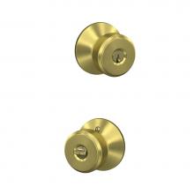 Schlage F51A BWE 608 PLY - Bowery Knob with Plymouth Trim Keyed Entry Lock in Satin Brass