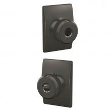 Schlage F51A BWE 530 CEN - Bowery Knob with Century Trim Keyed Entry Lock in Black Stainless