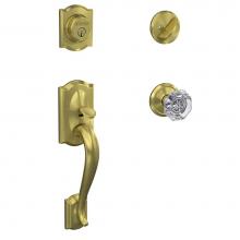 Schlage FC60 CAM 608 ALX ALD - Custom Camelot Single Cylinder Handleset and Interior Alexandria Glass Knob with Alden Trim in Sat