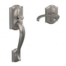 Schlage FC285 GC CAM 619 WIT CAM - Custom Camelot Front Entry Handle and Whitney Lever with Camelot Trim in Satin Nickel