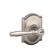 Schlage F51A BIR 619 CAM - Birmingham Lever with Camelot Trim Keyed Entry Lock in Satin Nickel