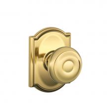 Schlage F10 GEO 605 CAM - Georgian Knob with Camelot Trim Hall and Closet Lock in Bright Brass