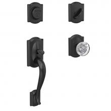 Schlage FC93 CAM 622 HOB CAM - Custom Camelot Inactive Handleset with Hobson Glass Knob and Camelot Trim in Matte Black