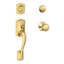Schlage F62 CAM 605 PLY - Camelot Handleset with Double Cylinder Deadbolt and Plymouth Knob in Bright Brass