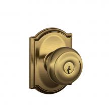 Schlage F51 V GEO 609 CAM - Georgian Knob with Camelot Trim Keyed Entry Lock in Antique Brass