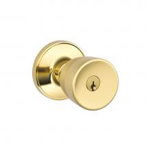 Schlage J54 F BYR 605 - Byron Knob Keyed Entry Lock in Bright Brass