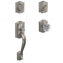 Schlage FC93 CAM 619 ALX CAM - Custom Camelot Inactive Handleset with Alexandria Glass Knob and Camelot Trim in Satin Nickel