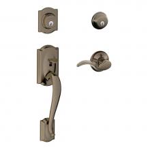 Schlage F62 CAM 620 AVA LH - Camelot Handleset with Double Cylinder Deadbolt and Avanti Lever in Antique Pewter - Left Handed