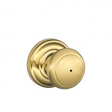 Schlage F40 V AND 605 AND - Andover Knob with Andover Trim Bed and Bath Lock in Bright Brass